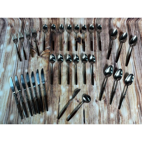 Interpur Other - Interpur Canoe Muffin Stainless Steel Japan Flatware 33 Piece Wood Handle MCM